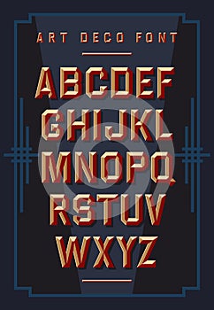 Art deco chiseled alphabet. Retro style. Vector font photo