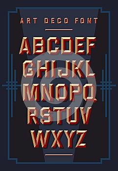 Art deco chiseled alphabet. Retro style. Vector font