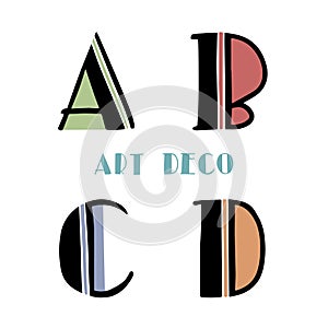 Art deco colored retro letters, alphabet. Hand drawn vector creative alphabet font. Trend 2020 retro style