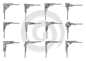 Art deco corners collection. Vector geometric borders set. Orante wedding invintation element. Vintage border elements