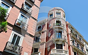 Art deco curved facades of authentic Madrid architecture of 18-19 century in Chueca district downtown, Spain photo