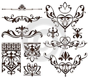 Art deco design elements of vintage ornaments and borders corners of the frame Isolated art nouveau flourishes Simple elements photo