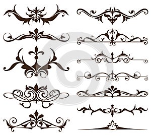 Art deco design elements of vintage ornaments and borders corners of the frame Isolated art nouveau flourishes Simple elements