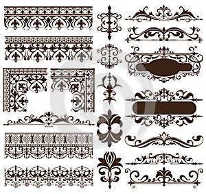 Art deco design elements of vintage ornaments and borders corners of the frame Isolated art nouveau flourishes Simple elements of