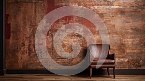 Art Deco Designer Leather Chair In Front Of Rustic Wall