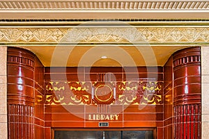 Art Deco Doorway Design over the Library of Tulsa`s Will Rogers High School