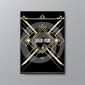 Art Deco elegant page template, Gatsby style for web and print, with moon sun and stars vintage pattern with geometric  lines