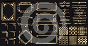 Art deco elements set. Creative golden borders and frames. Dividers and headers for luxury or premium design