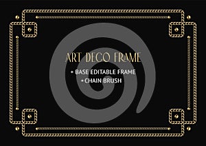 Art deco frame made of golden chain and beads