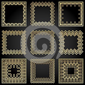 Art Deco frames collection. Trendy gatsby style design elements. Retro geometric lines Isolated on black background