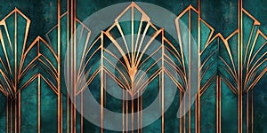 Art deco geometric pattern with copper and teal design elements
