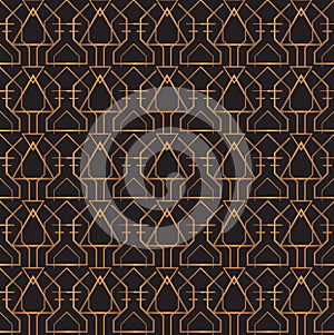 Art deco geometric pattern golden lines black background