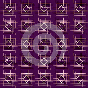 Art deco geometric pattern golden lines purple background