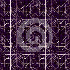 Art Deco Geometric Pattern Golden Lines Purple Background