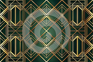 Art Deco gold geometric pattern on green background