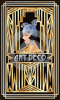 Art Deco  greeting card with flapper girl, vector