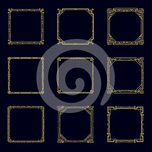 Art Deco Horizontal Gold Frames and Borders Set. Trendy Gatsby Design Elements. Retro Art Deco Style. Isolated. Vector