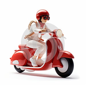 Art Deco Inspired 3d Red Scooter Woman On White Background