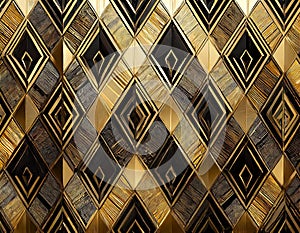 Art Deco inspired geometric pattern with gold and black hues