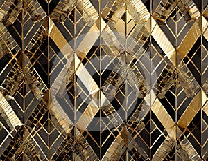 Art Deco inspired geometric pattern with gold and black hues