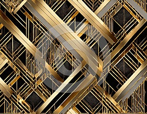 Art Deco inspired geometric pattern with gold and black hues