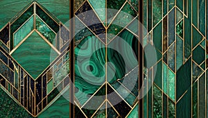 Art Deco Geometric Pattern with Malachite and Gold Accents