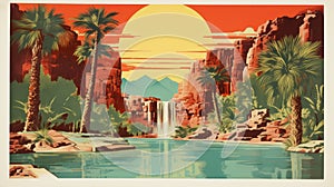 Art Deco-inspired Oasis Postcard For Carlsbad Caverns National Park