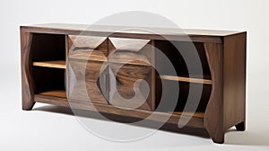 Modern Dark Wood Sideboard With Abstract Design And Polished Craftsmanship photo