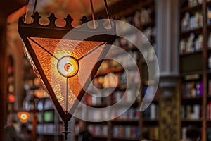 Art deco light fixture at Livraria Lello and Irmao bookshop in Porto, Portugal