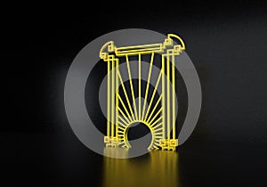 Art deco or modern abstract golden gate with vintage 1920 style. 3D illustration