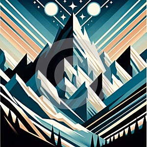 Art Deco mountains and stars