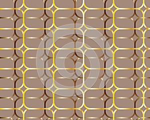 Art deco ornament metal mesh on brown background, seamless vector background. Gold and silver luxury geometric pattern for textile