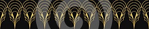 Art Deco Pattern. Seamless black and gold background. Luxury lace ornament. Retro geometric design. 1920-30s motifs. Luxury