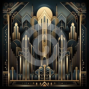 Art Deco patterns from the 20s and 30s, metallic gold, silver and black colors. Generated using a neural network.