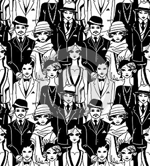 Art deco people. Seamless pattern