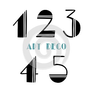 Art deco retro color numbers. Hand drawn vector creative numbers font set. Trend 1920 retro style