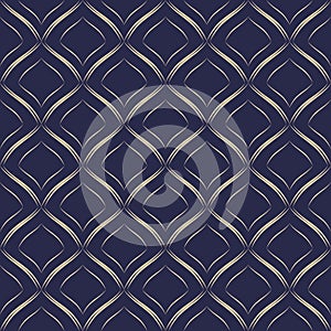 Art deco seamless pattern. Abstract geometric background with gold line. Thin fan tiles. Elegant fishnet. Graphic backdrop. Subtle