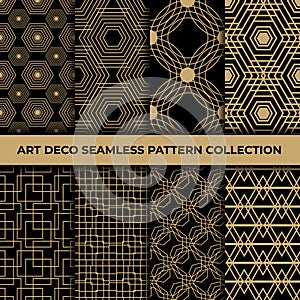 Art deco seamless pattern collection. Luxury elegance abstract patterns set. Retro style golden seamless textures.