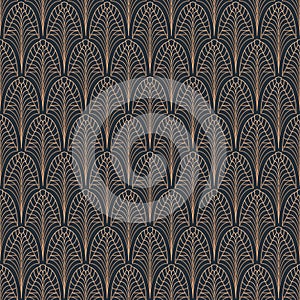 Art Deco seamless pattern. Gold on black