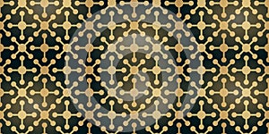 Art deco seamless pattern. Golden ethnic ornament on black background. Luxury geometric nouveau wallpaper, elegant