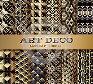 Art deco seamless pattern. Luxury geometric nouveau wallpaper, elegant classic retro ornament. Vector golden abstract