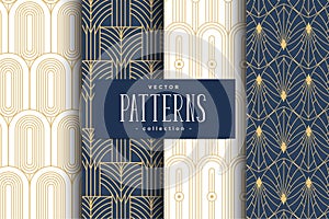Art deco seamless pattern. Luxury geometric nouveau wallpaper, elegant classic retro ornament. Vector golden abstract