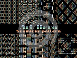 Art deco seamless pattern. Set retro backgrounds. Style 1920`s, 1930`s. Vector