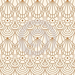 Art Deco Seamless Pattern in a Trendy Minimalist Linear Style. Vector Abstract Geometric background with Golden Shapes.