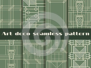 Art deco seamless patterns. Art deco geometric seamless pattern. Set retro backgrounds.