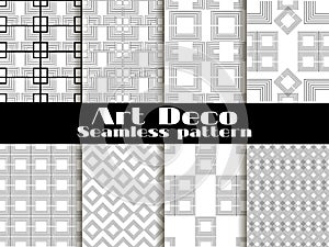 Art deco seamless patterns. Set retro backgrounds. Style 1920`s, 1930`s. Vector