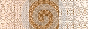 Art Deco Seamless Patterns Set in a Trendy minimal Linear Style. Vector Abstract Retro backgrounds with Geometric Shapes