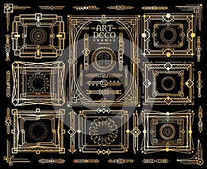 Art deco set. Ornament nouveau pattern, frame and geometric border in vintage style 1920s 30s vector design collection