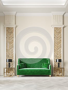 Arte stile verde divano colonna tavolo lampada doghe 