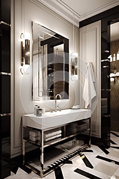 Art-deco style interior of bathroom in luxury house